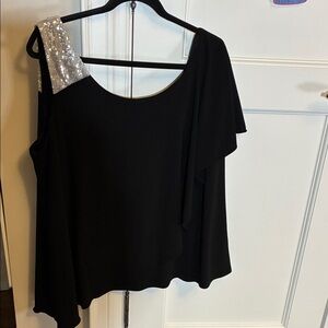 Laura Stylish Black Blouse with Silver Sequinned Shoulder Strap 👵MT